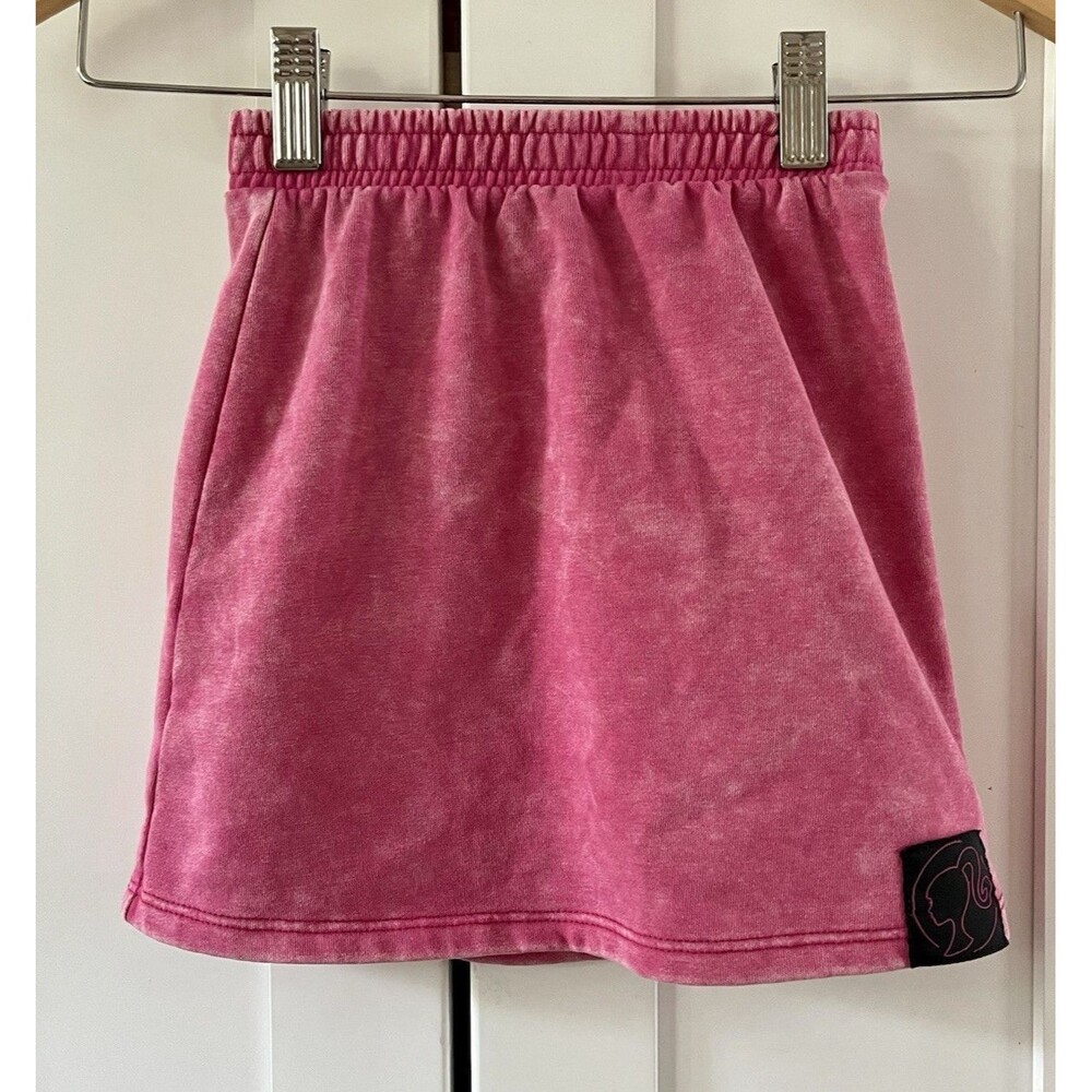 Barbie Pink Solid Knit Mini Skirt 5T Pull-On Elastic Waist Logo Accent